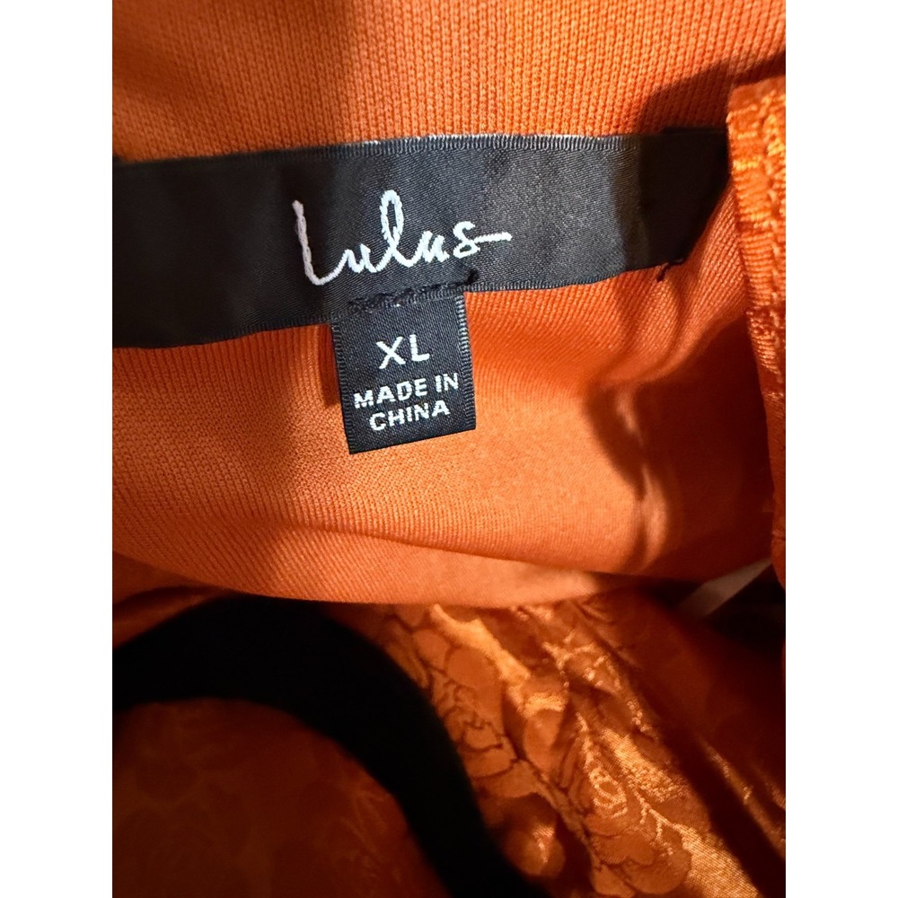 Lulus Orange Rose Jacquard Satin Slip Dress XL Cowl Neck Coquette Fairycore Midi - Picture 5 of 10